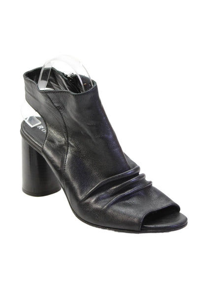 Ron White Womens Side Zip Block Heel Peep Toe Ankle Strap Sandals Black Size 41