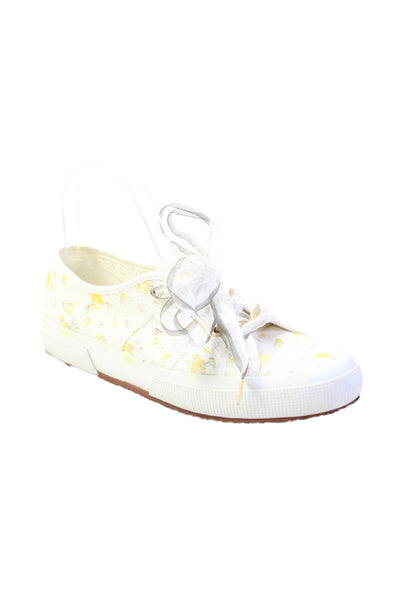 Love Shack Fancy x Superga Womens Lace Up Floral Canvas Sneakers White Yellow 38