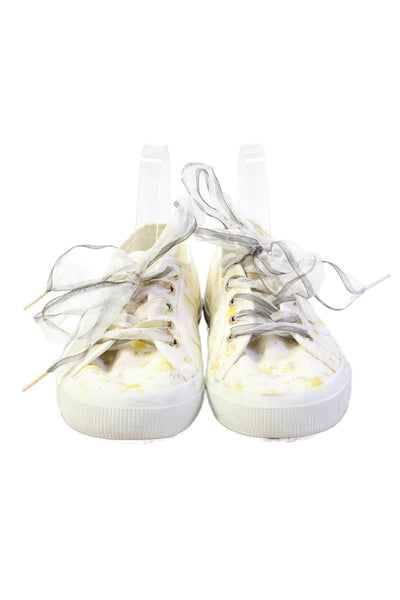 Love Shack Fancy x Superga Womens Lace Up Floral Canvas Sneakers White Yellow 38