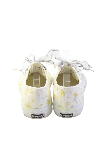 Love Shack Fancy x Superga Womens Lace Up Floral Canvas Sneakers White Yellow 38