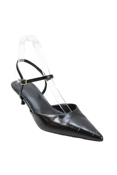 Steve Madden Womens Stiletto Croc Embossed Ankle Strap Pumps Black Size 6M