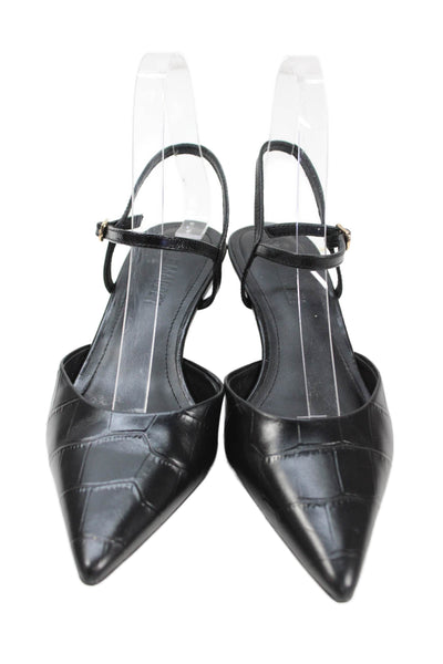 Steve Madden Womens Stiletto Croc Embossed Ankle Strap Pumps Black Size 6M
