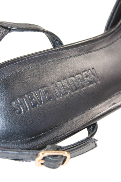 Steve Madden Womens Stiletto Croc Embossed Ankle Strap Pumps Black Size 6M