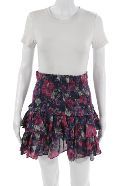 Etoile Isabel Marant Women Mini Peasant Skirt Dark Blue Floral Cotton Size 40