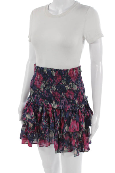 Etoile Isabel Marant Women Mini Peasant Skirt Dark Blue Floral Cotton Size 40