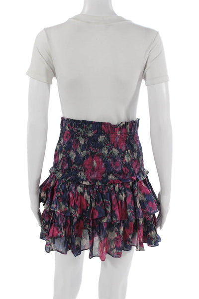 Etoile Isabel Marant Women Mini Peasant Skirt Dark Blue Floral Cotton Size 40