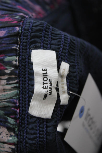 Etoile Isabel Marant Women Mini Peasant Skirt Dark Blue Floral Cotton Size 40