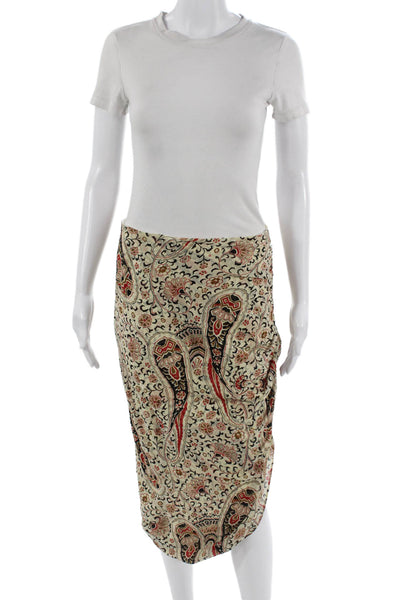 Veronica Beard Women Straight Pencil Silk Paisley Long Skirt Beige Size 8