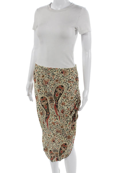 Veronica Beard Women Straight Pencil Silk Paisley Long Skirt Beige Size 8