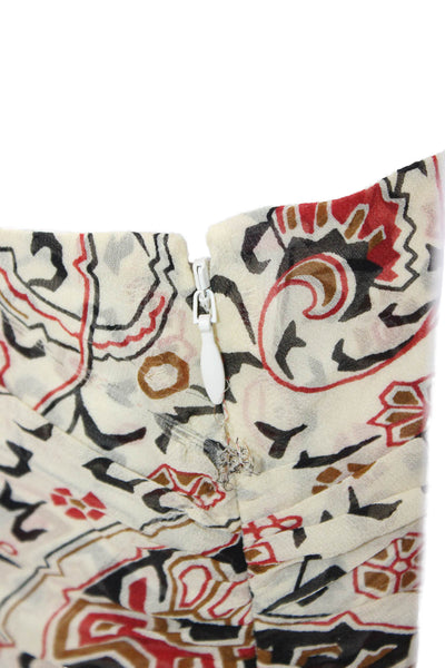 Veronica Beard Women Straight Pencil Silk Paisley Long Skirt Beige Size 8