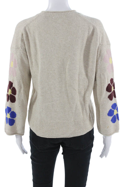 Madewell Unisex Floral Beige Crew Neck Long Sleeve Pullover Size XS