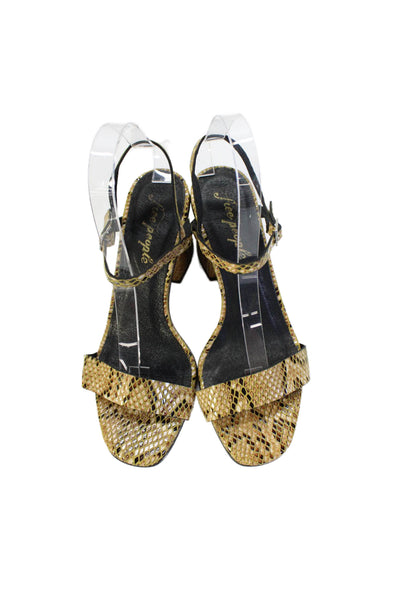 Free People Womens Block Heel Snakeskin Printed Ankle Strap Sandals Brown 38