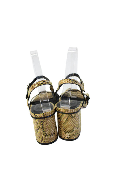 Free People Womens Block Heel Snakeskin Printed Ankle Strap Sandals Brown 38