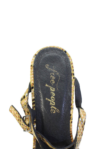 Free People Womens Block Heel Snakeskin Printed Ankle Strap Sandals Brown 38