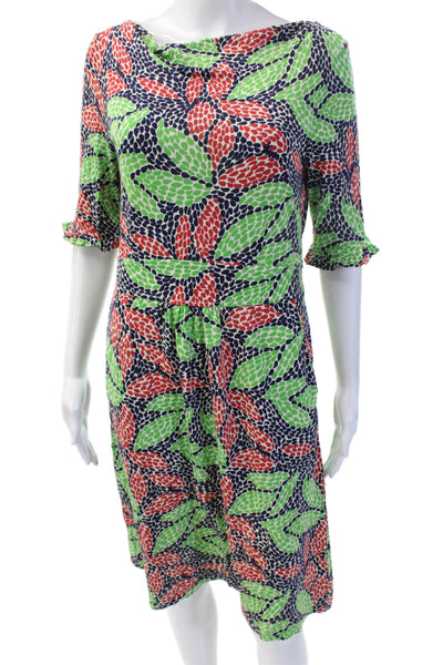 Lilly Pulitzer Womens Shift Dress Green Floral Knee Length 3/4 Sleeve Size M