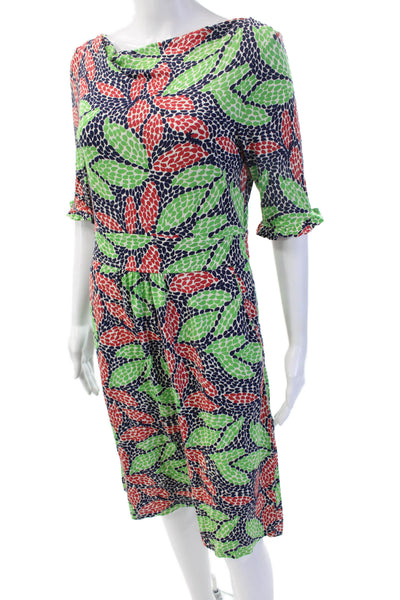 Lilly Pulitzer Womens Shift Dress Green Floral Knee Length 3/4 Sleeve Size M
