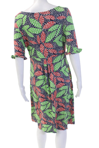 Lilly Pulitzer Womens Shift Dress Green Floral Knee Length 3/4 Sleeve Size M