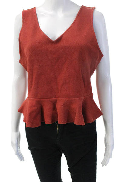 Anthropologie Women Brown V Neck Sleeveless Bohemian Tank Zip Cotton Size L