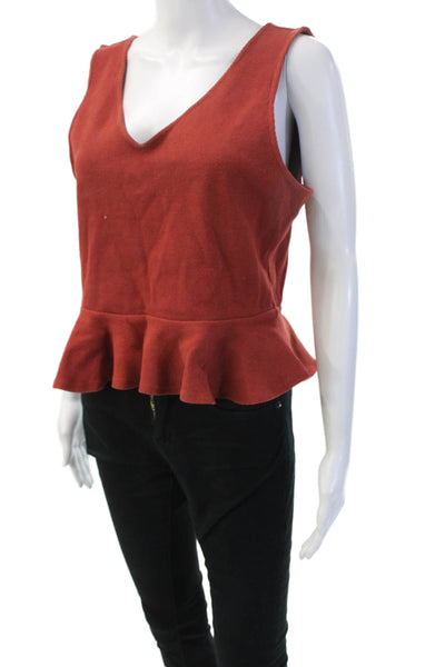 Anthropologie Women Brown V Neck Sleeveless Bohemian Tank Zip Cotton Size L