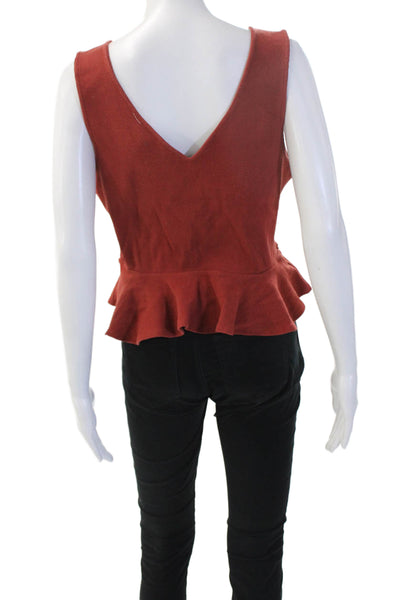 Anthropologie Women Brown V Neck Sleeveless Bohemian Tank Zip Cotton Size L