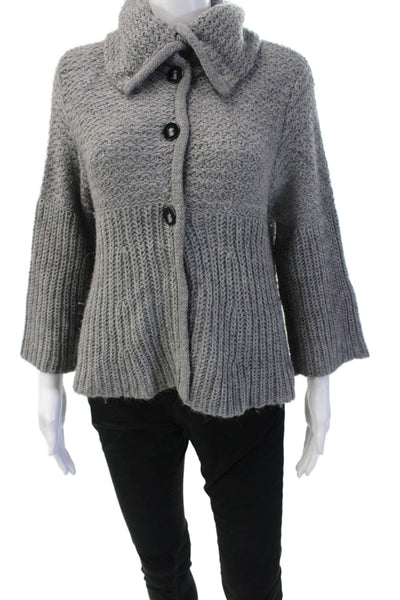 Magaschoni Unisex Collared Gray Cardigan 3/4 Sleeve Wool Alpaca Size M