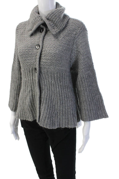 Magaschoni Unisex Collared Gray Cardigan 3/4 Sleeve Wool Alpaca Size M