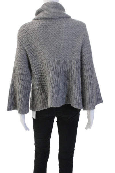 Magaschoni Unisex Collared Gray Cardigan 3/4 Sleeve Wool Alpaca Size M