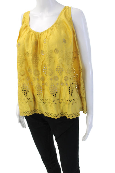 Vanessa Virginia Women Tunic Yellow Geometric Sleeveless Size 10