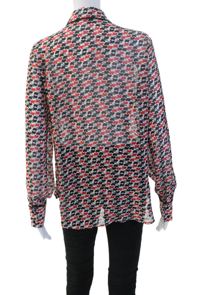 Pleione Women Black Bird Graphic Collared Long Sleeve Button-Up Blouse Size M