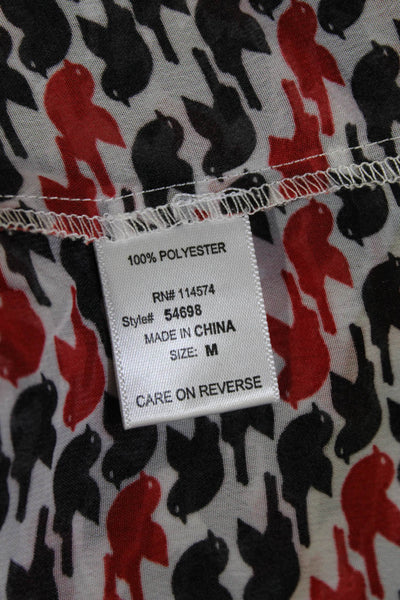 Pleione Women Black Bird Graphic Collared Long Sleeve Button-Up Blouse Size M