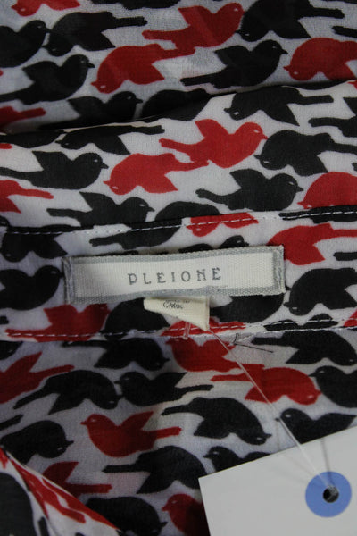 Pleione Women Black Bird Graphic Collared Long Sleeve Button-Up Blouse Size M