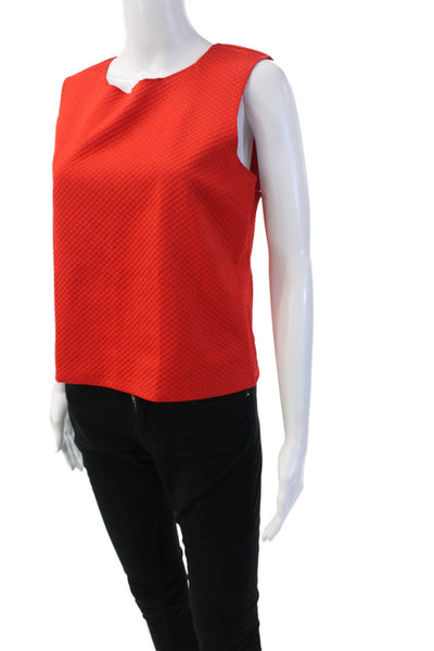 Trouve Women Basic Sleeveless Geometric Round Neck Blouse Red Size M
