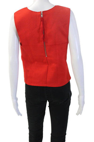 Trouve Women Basic Sleeveless Geometric Round Neck Blouse Red Size M