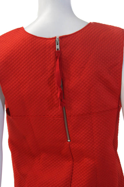 Trouve Women Basic Sleeveless Geometric Round Neck Blouse Red Size M