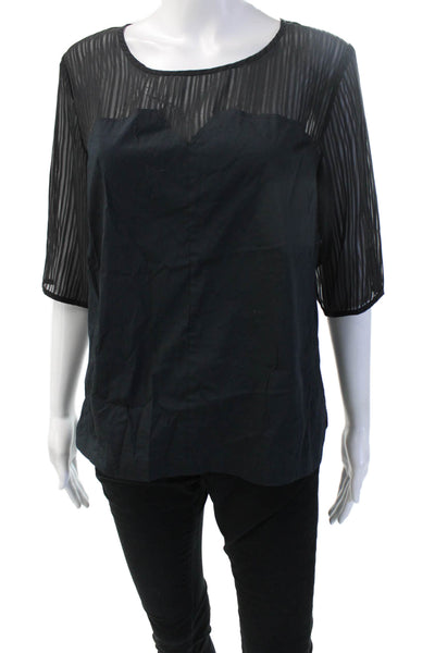 Robert Rodriguez Black Label Women Black Striped 3/4 Sleeve Blouse Size M