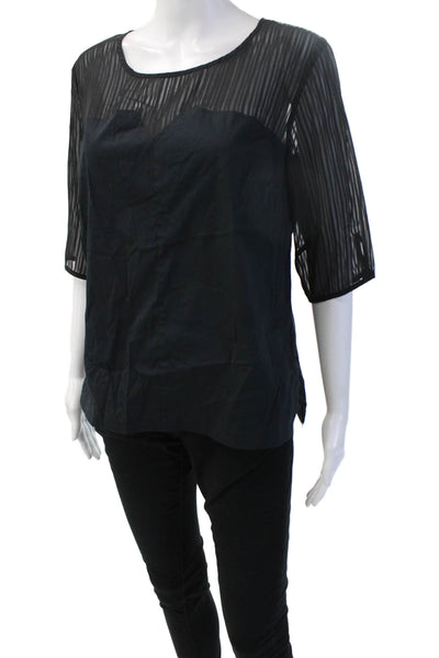 Robert Rodriguez Black Label Women Black Striped 3/4 Sleeve Blouse Size M