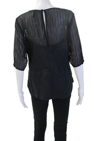 Robert Rodriguez Black Label Women Black Striped 3/4 Sleeve Blouse Size M