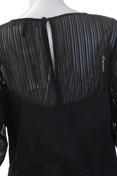 Robert Rodriguez Black Label Women Black Striped 3/4 Sleeve Blouse Size M