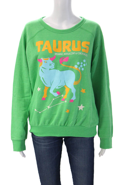 Midnight Rider Women Green Astro Graphic Pullover Sweatshirt Crewneck Size M