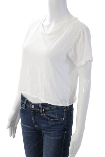 Love Shack Fancy Women Cropped Basic T Shirt White Cotton Short Sleeve Size XS