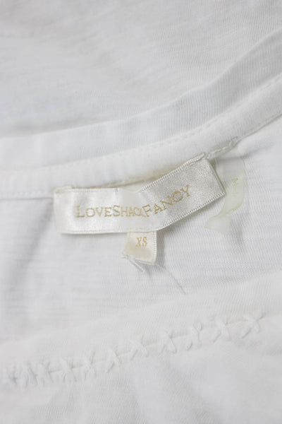 Love Shack Fancy Women Cropped Basic T Shirt White Cotton Short Sleeve Size XS