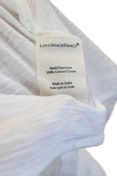 Love Shack Fancy Women Cropped Basic T Shirt White Cotton Short Sleeve Size XS