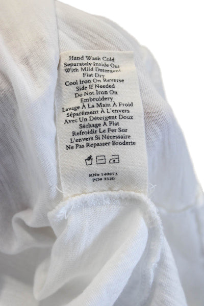Love Shack Fancy Women Cropped Basic T Shirt White Cotton Short Sleeve Size XS