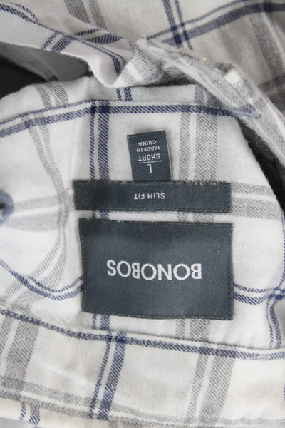 Bonobos Mens Cotton Striped Print Collared Button-Down Shirt White Size L