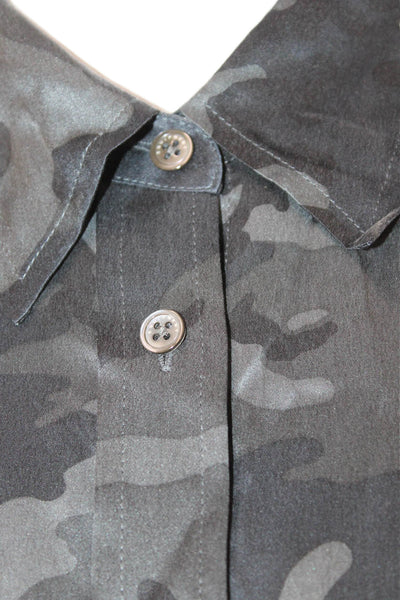 Equipment Femme Women Silk Camouflage Button-Up Long Sleeve Dark Gray Size M