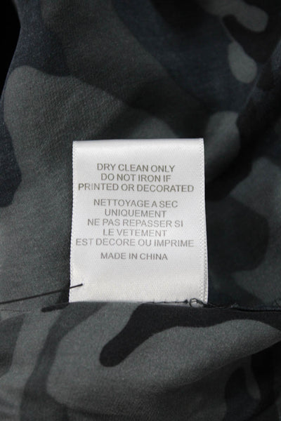 Equipment Femme Women Silk Camouflage Button-Up Long Sleeve Dark Gray Size M