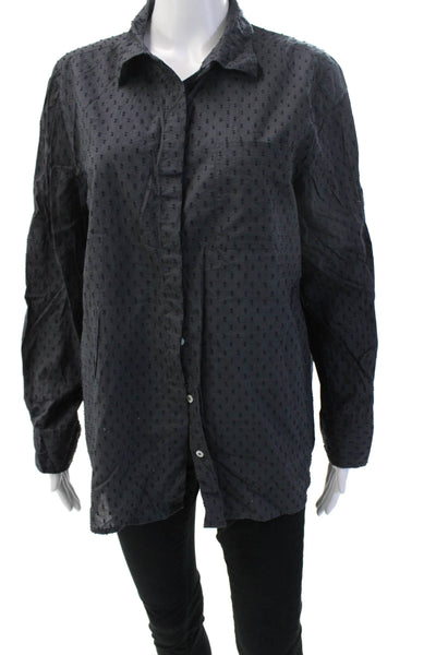 White Label Women Black Collared Button-Up Cotton Long Sleeve Blouse Size 10