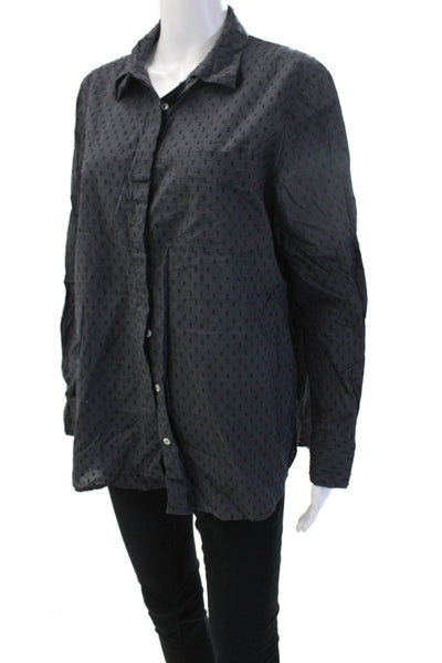 White Label Women Black Collared Button-Up Cotton Long Sleeve Blouse Size 10