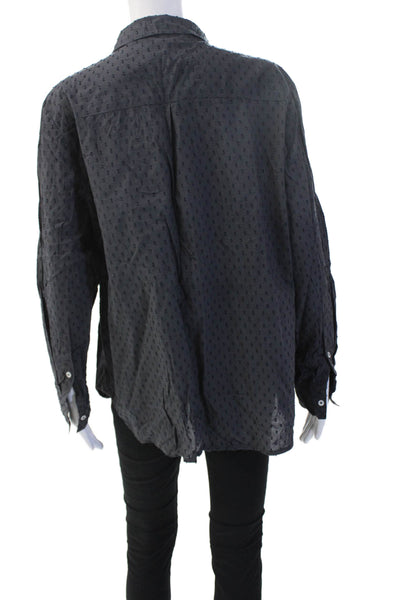 White Label Women Black Collared Button-Up Cotton Long Sleeve Blouse Size 10