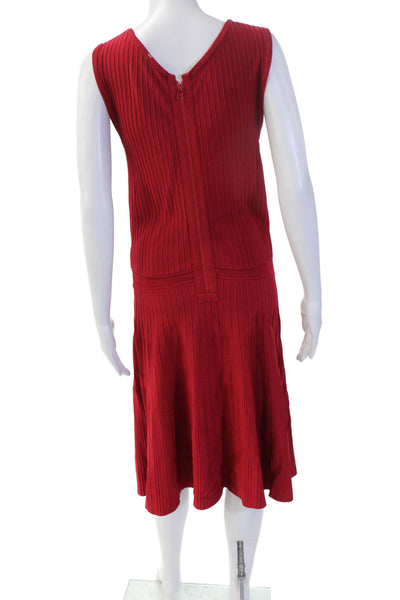 Pink Tartan Women Sleeveless Sweater Dress Red Striped Midi Round Neck Size XS